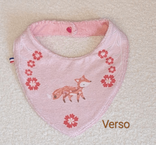 Bavoir bandana double face renard rose