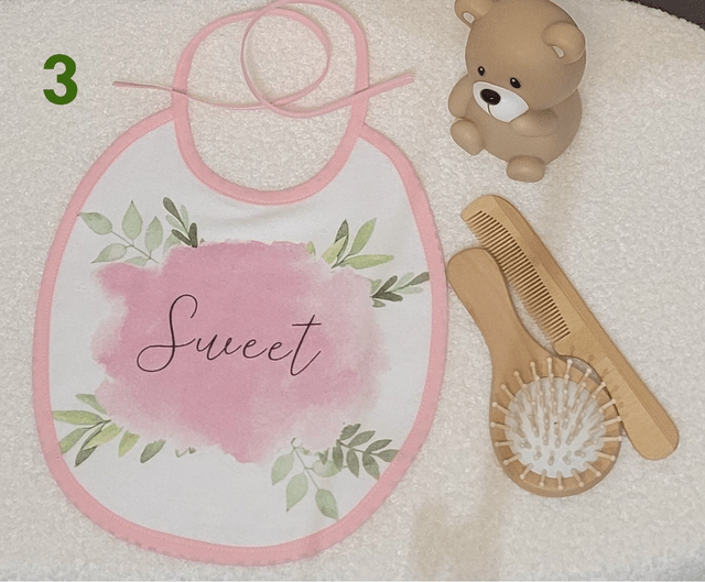 Bavoir liens Animaux aquarelle rose