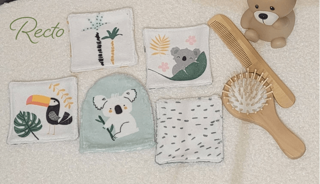 Lot 4 cotons + 1 petit gant lavables 