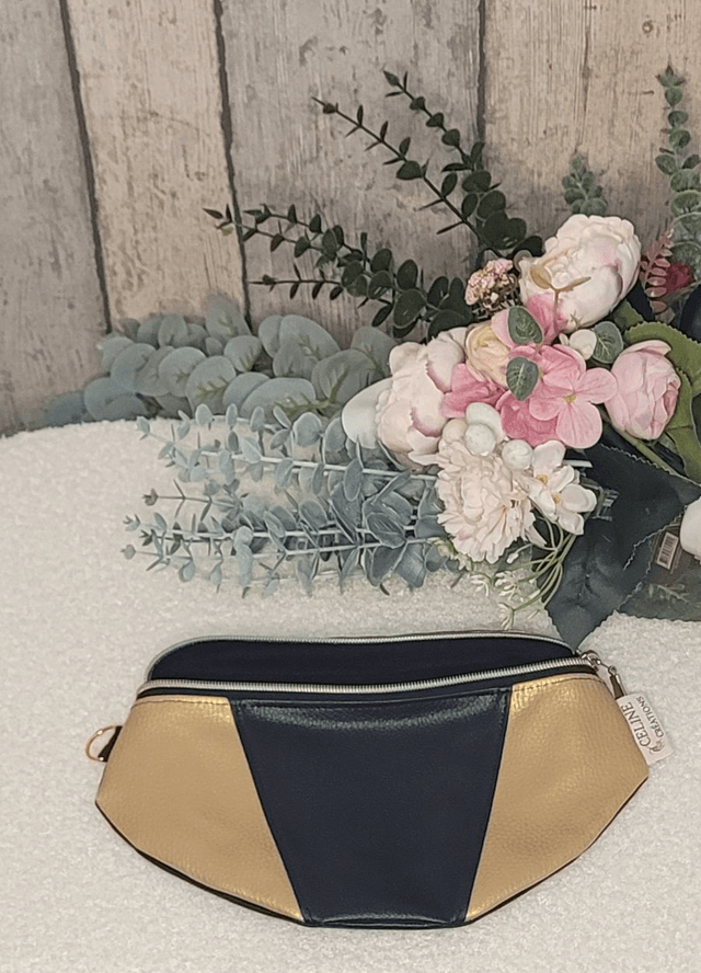 Sac banane simili cuir doré et noir