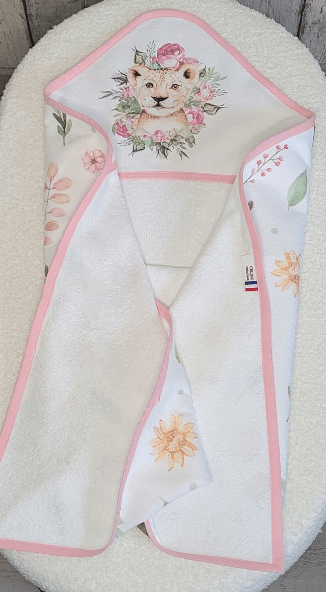 Cape de bain Animaux aquarelle rose