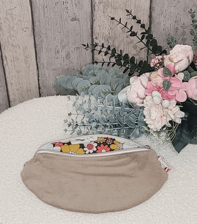 Sac banane velours beige 