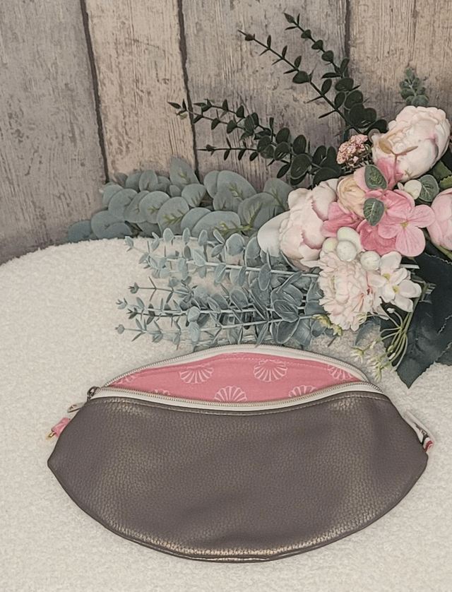 Sac banane simili cuir taupe irisé