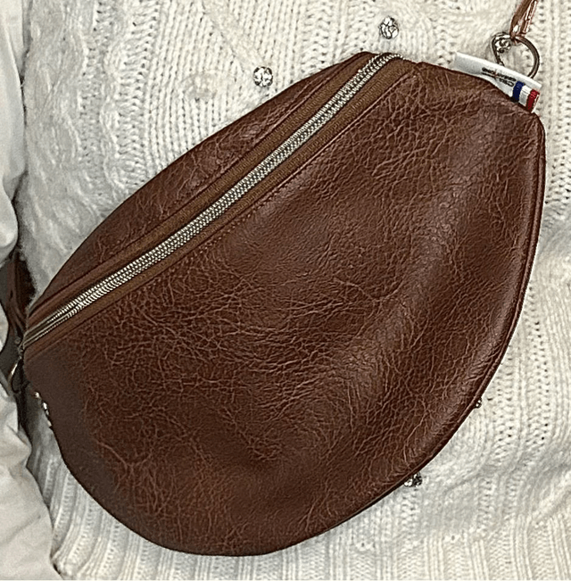 Sac banane simili cuir marron vieilli