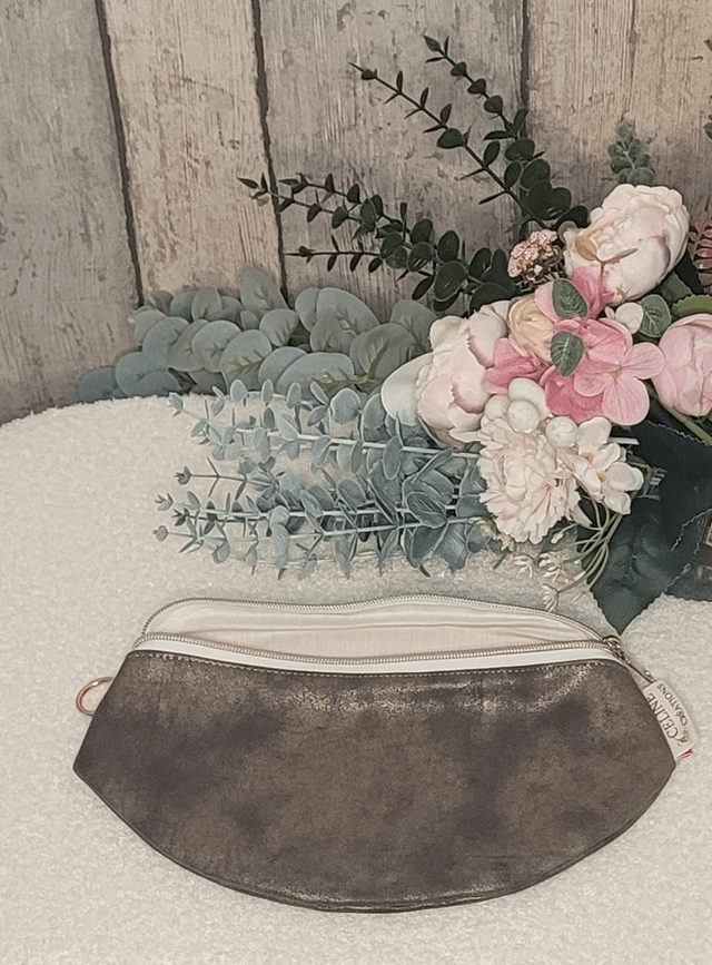 Sac banane simili cuir taupe doré