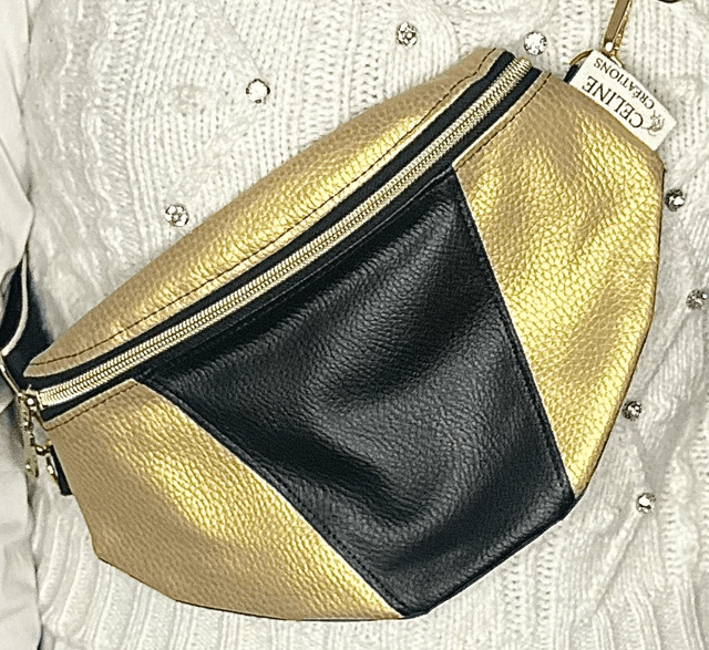 Sac banane simili cuir doré et noir