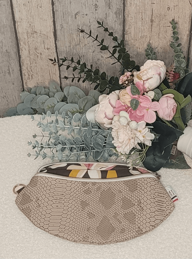 Sac banane simili cuir python beige