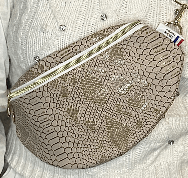 Sac banane simili cuir python beige