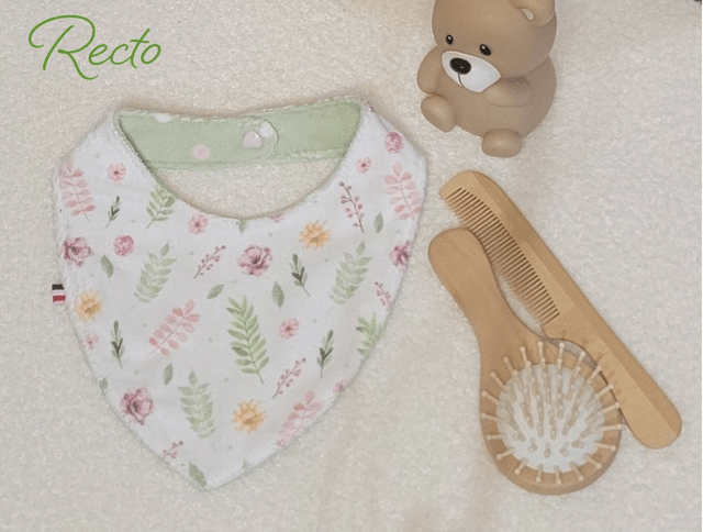 Bavoir bandana double face aquarelle animaux rose