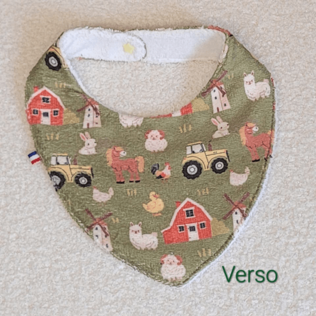 Bavoir bandana double face animaux de la ferme