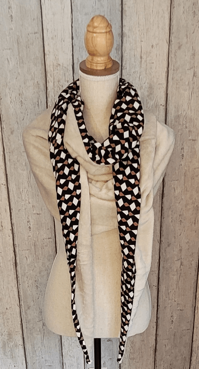 Echarpe / Chèche beige - motifs géométriques