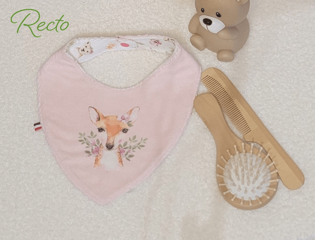 Bavoir bandana double face aquarelle animaux rose