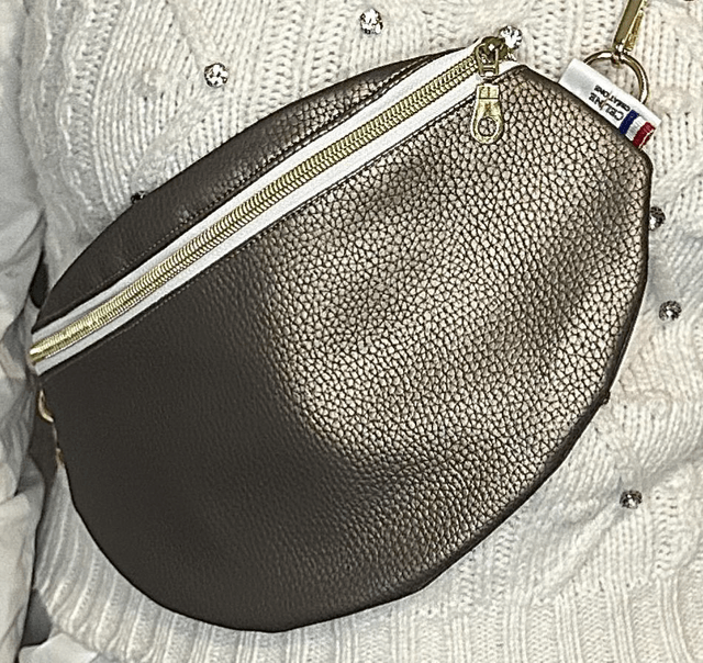 Sac banane simili cuir taupe irisé