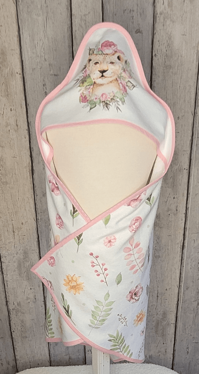 Cape de bain Animaux aquarelle rose