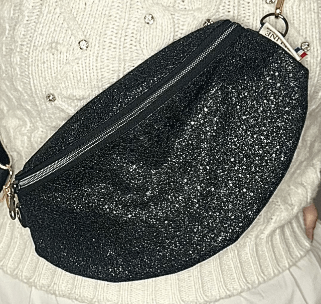 Sac banane simili cuir noir pailleté