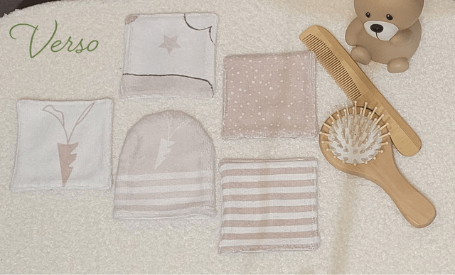 Lot 4 cotons + 1 petit gant lavables 