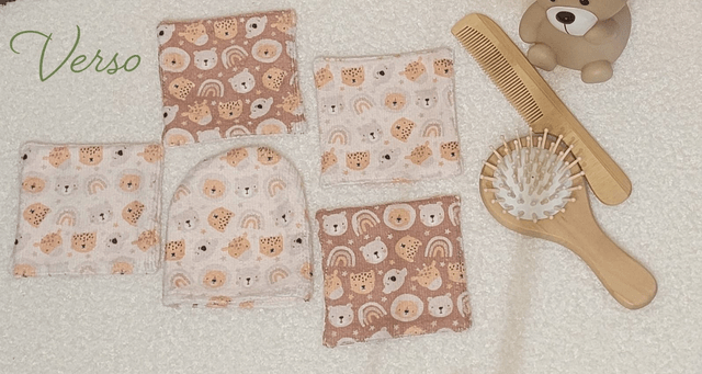 Lot 4 cotons + 1 petit gant lavables 
