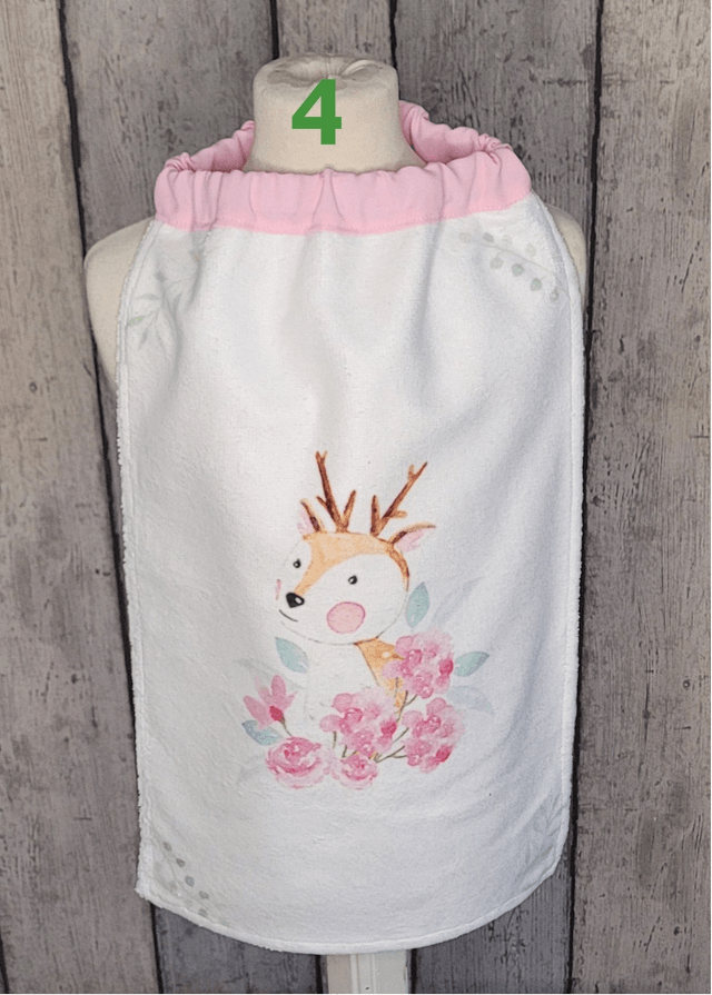 Bavoir - serviette de table tours de cou élastique - Animaux aquarelle rose
