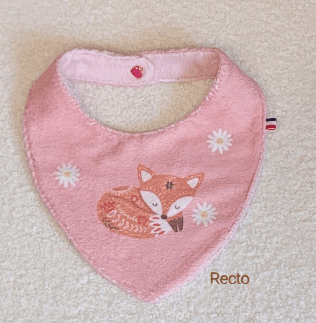 Bavoir bandana double face renard rose