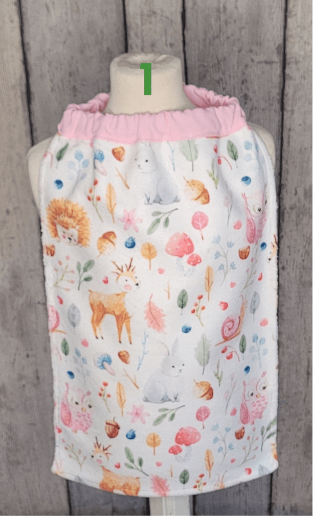 Bavoir - serviette de table tours de cou élastique - Animaux aquarelle rose