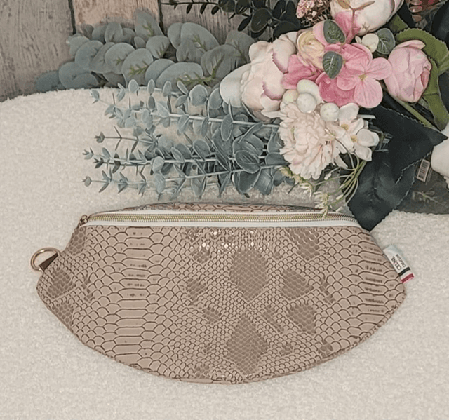 Sac banane simili cuir python beige