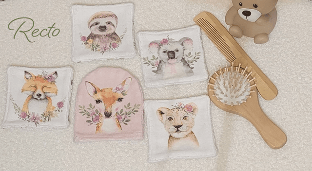 Lot 4 cotons + 1 petit gant lavables 