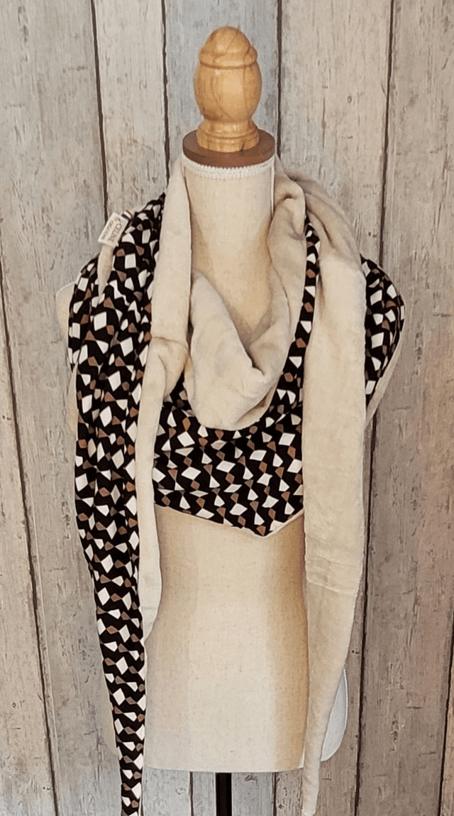Echarpe / Chèche beige - motifs géométriques